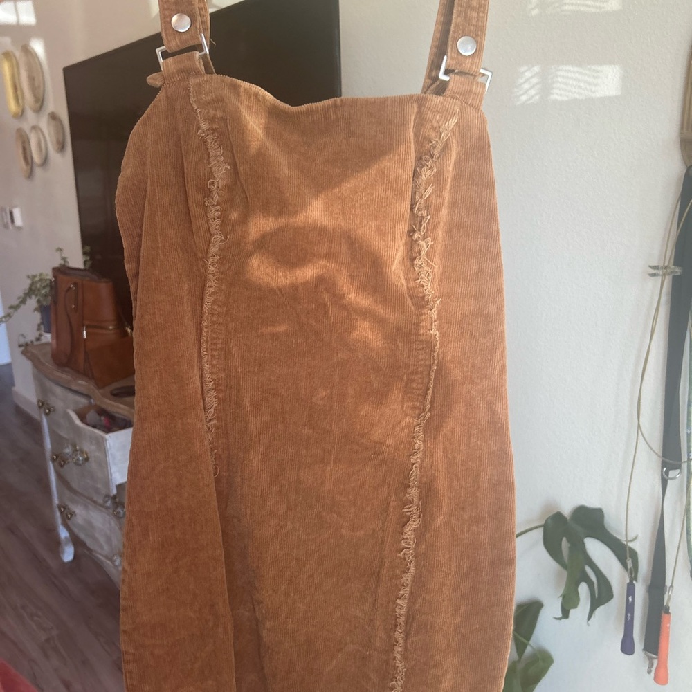 Corduroy Pinafore Dress in Rust